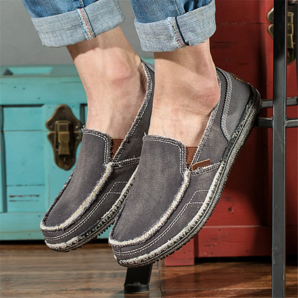 Mens Canvas Shoes Vintage Breathable Slip on Loafers for Walking | runandup