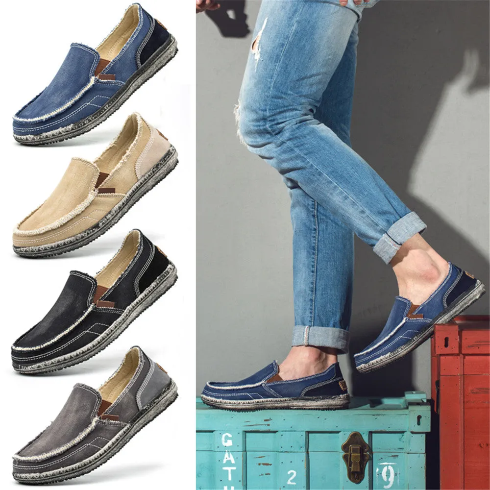 Mens Canvas Shoes Vintage Breathable Slip on Loafers for Walking | runandup