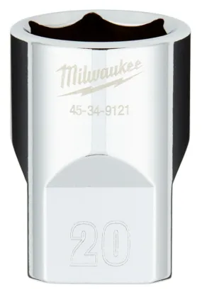 Milwaukee 45-34-9121 Socket, 20 mm Socket, 1/2 in Drive, 6-Point, Chrome Vanadium Steel, Chrome :CD: QUANTITY: 1