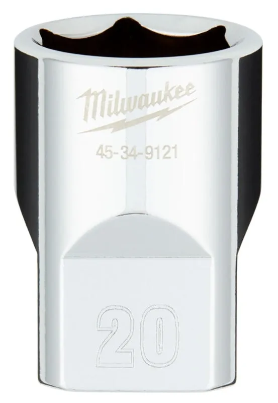 Milwaukee 45-34-9121 Socket, 20 mm Socket, 1/2 in Drive, 6-Point, Chrome Vanadium Steel, Chrome :CD: QUANTITY: 1