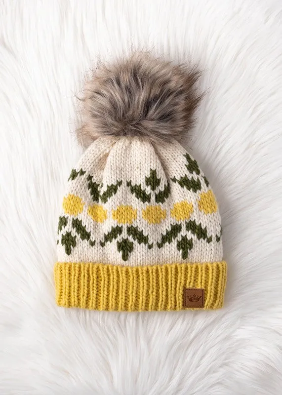 Patterned Pom Pom Knit Hat