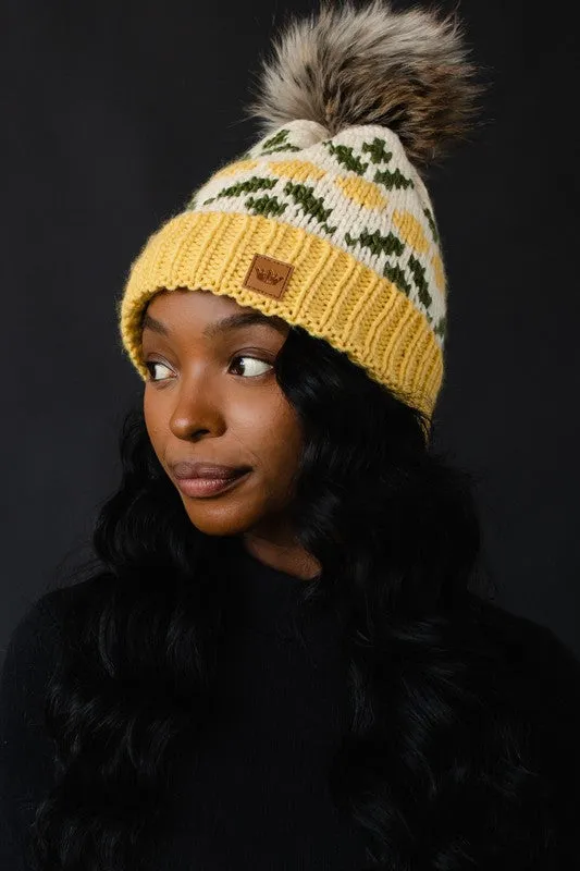 Patterned Pom Pom Knit Hat