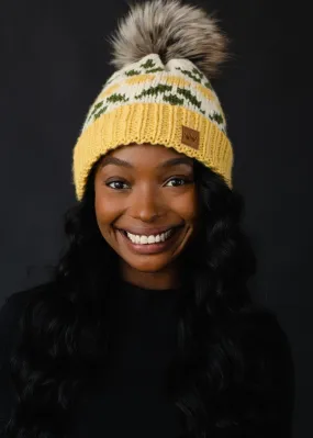 Patterned Pom Pom Knit Hat