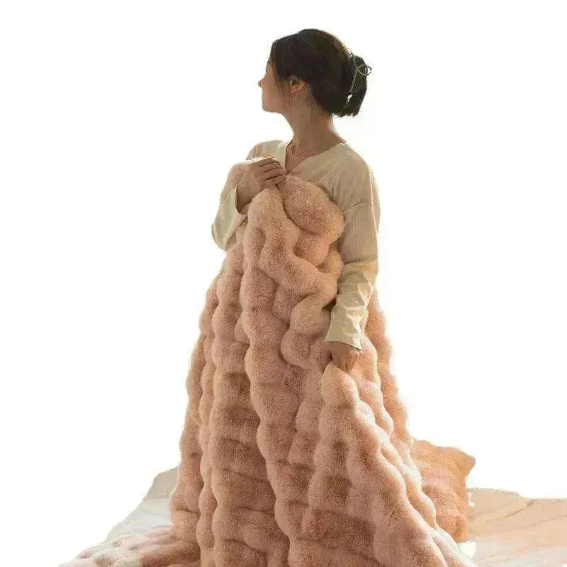 Polyester Carpet Rabbit Bubble Velvet Thickened Nap Quilt Blanket