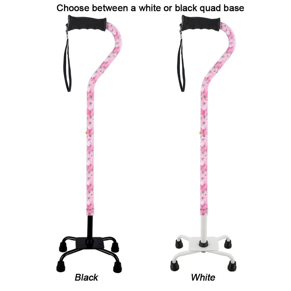 Pretty in Pink Aluminum Convertible Quad Walking Cane with Comfort Grip - Adjustable Shaft