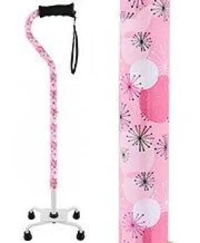 Pretty in Pink Aluminum Convertible Quad Walking Cane with Comfort Grip - Adjustable Shaft