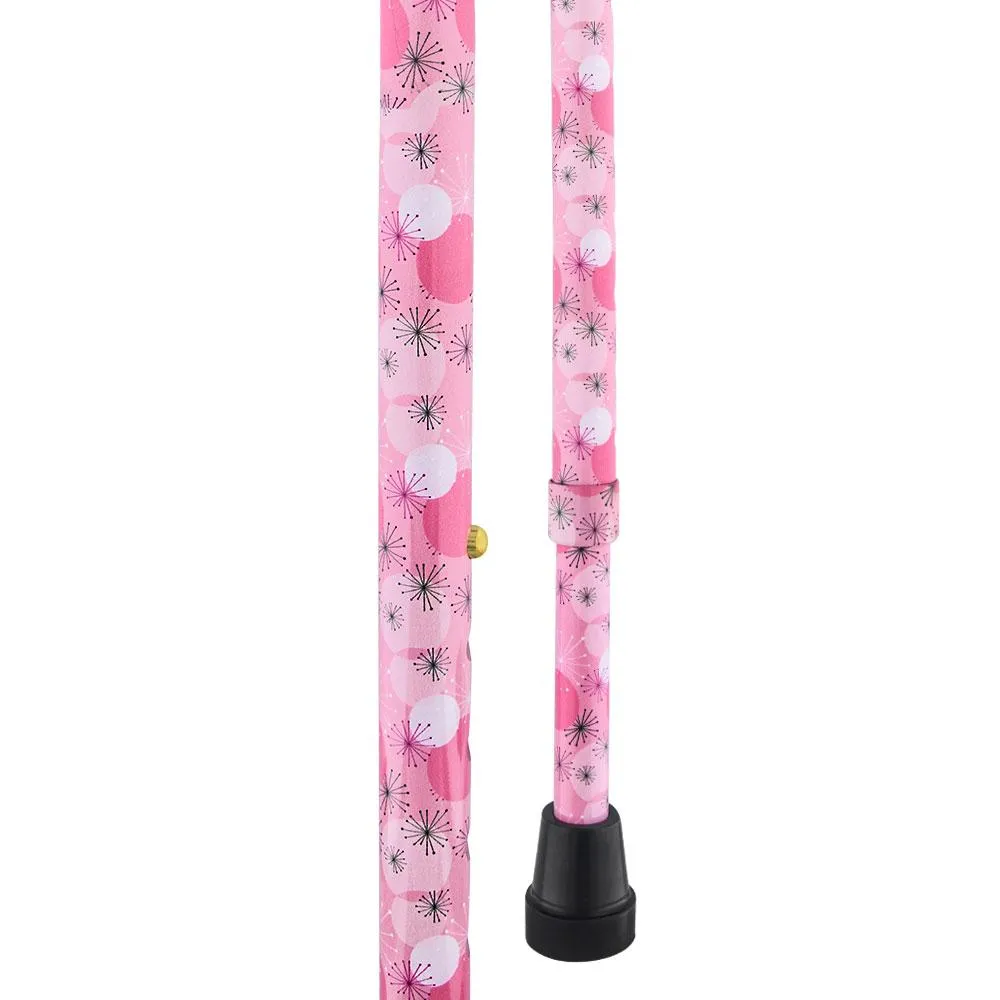 Pretty in Pink Aluminum Convertible Quad Walking Cane with Comfort Grip - Adjustable Shaft