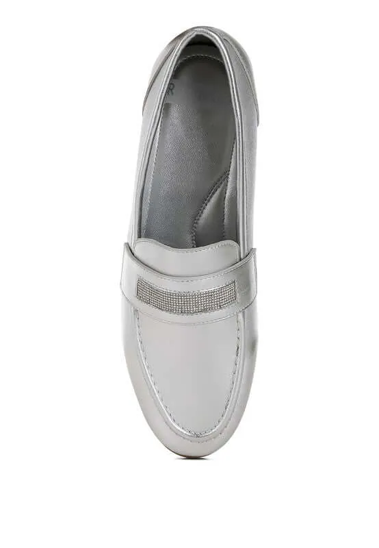 Rhinestone Strap Metallic Loafers