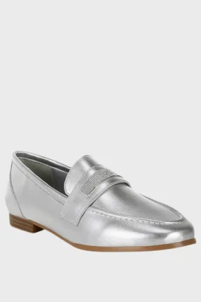 Rhinestone Strap Metallic Loafers