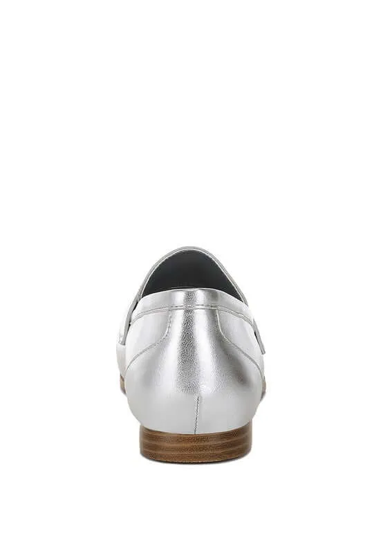 Rhinestone Strap Metallic Loafers