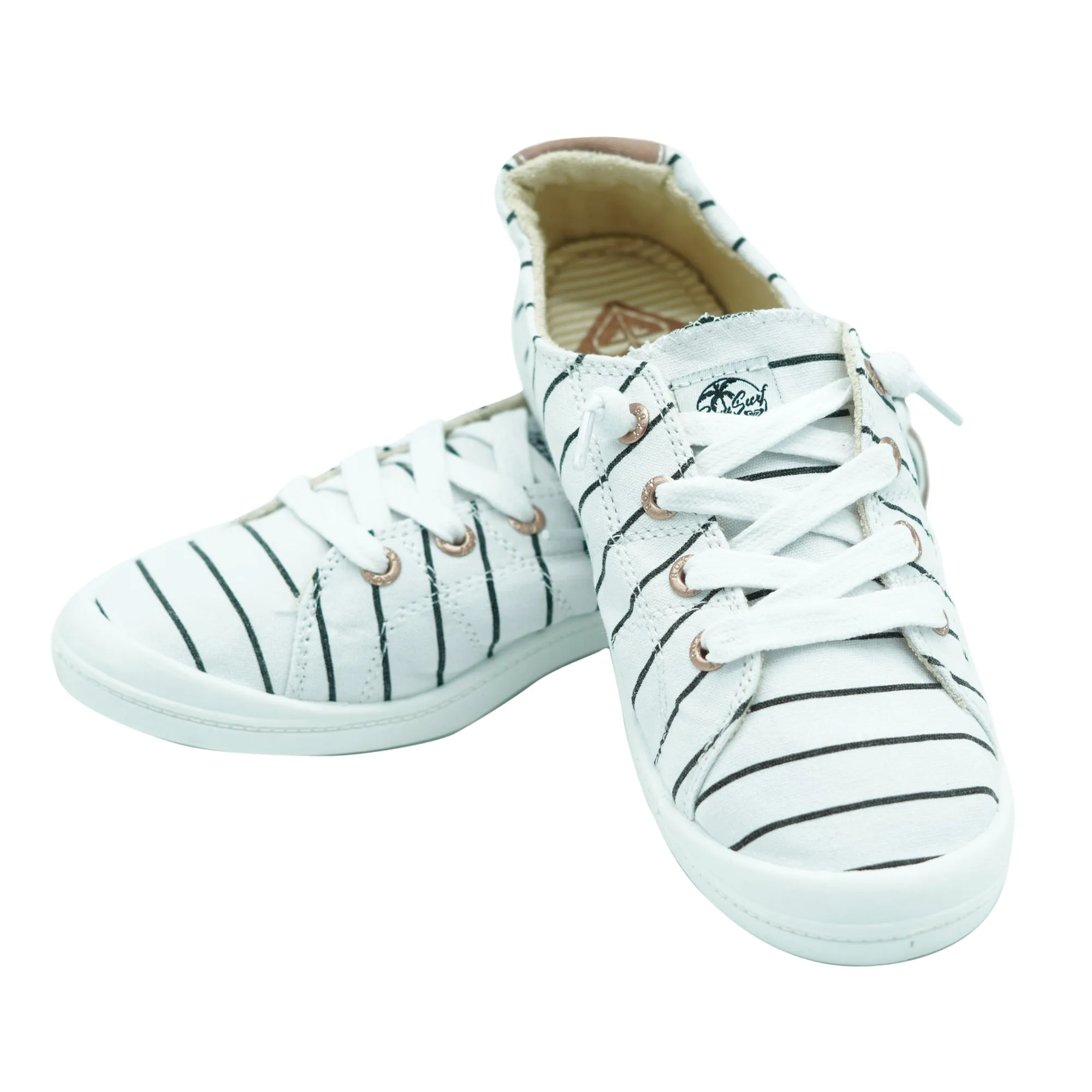 Roxy Women's Bayshore III Slip On Stripe Tennis Shoes White Black Size 7