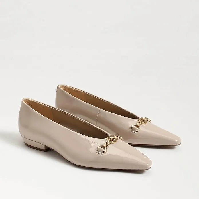 Sam Edelman Jenica Chai Latte Metallic Chain Details Slip On Pointed Toe Flats