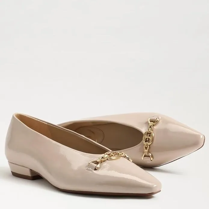 Sam Edelman Jenica Chai Latte Metallic Chain Details Slip On Pointed Toe Flats