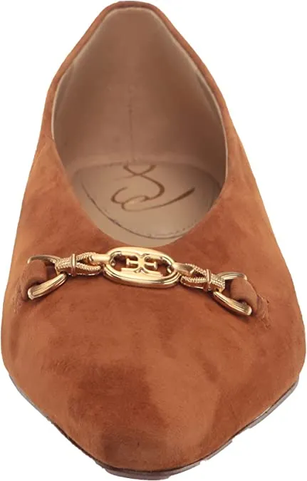 Sam Edelman Jenica Frontier Brown Chain Details Slip On Pointed Toe Dress Flats