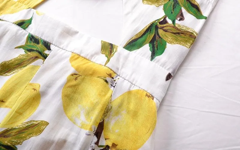 Sexy Lemon Print Spaghetti Strap High Waist Rompers