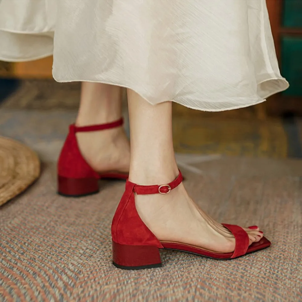 SQUARE TOE BLOCK HEEL SANDALS