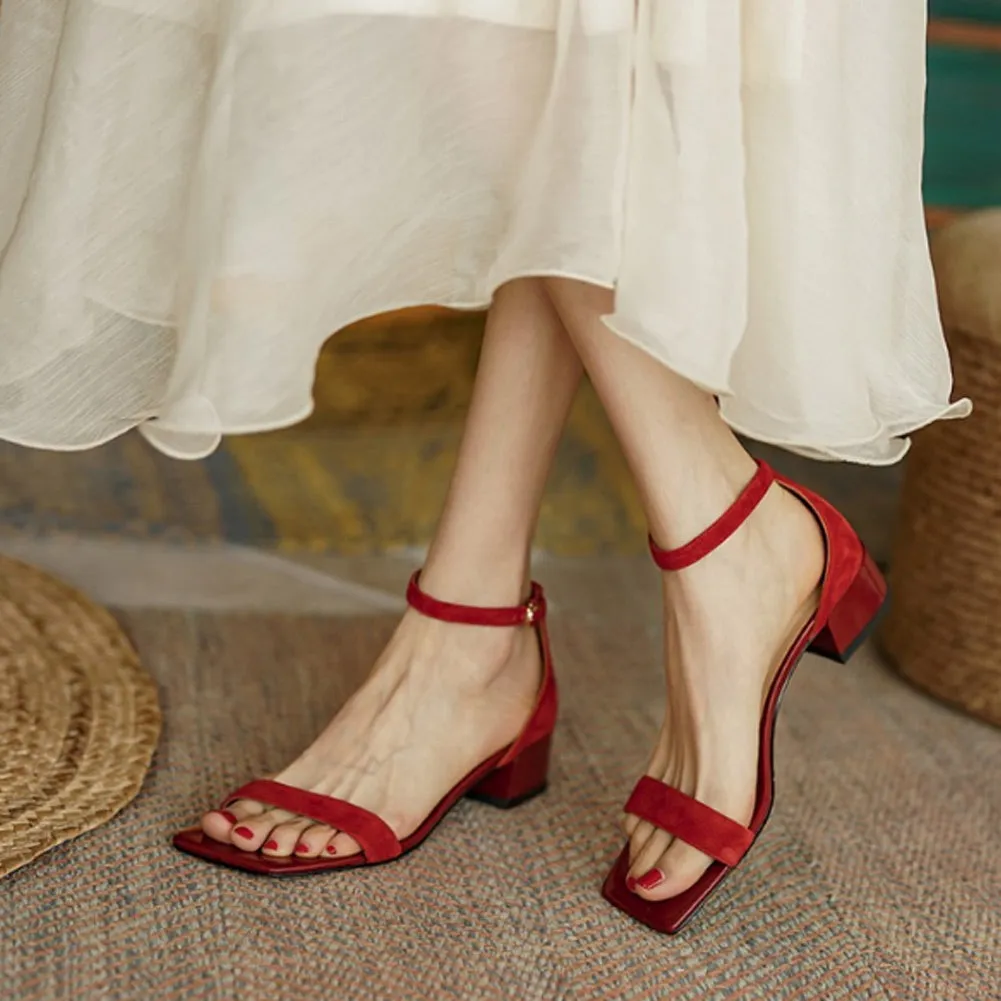 SQUARE TOE BLOCK HEEL SANDALS