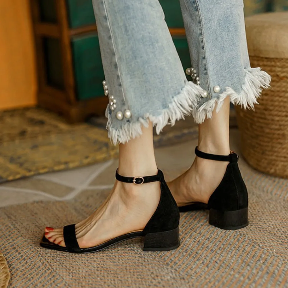 SQUARE TOE BLOCK HEEL SANDALS