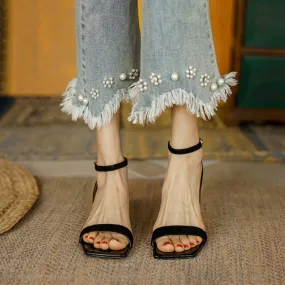 SQUARE TOE BLOCK HEEL SANDALS