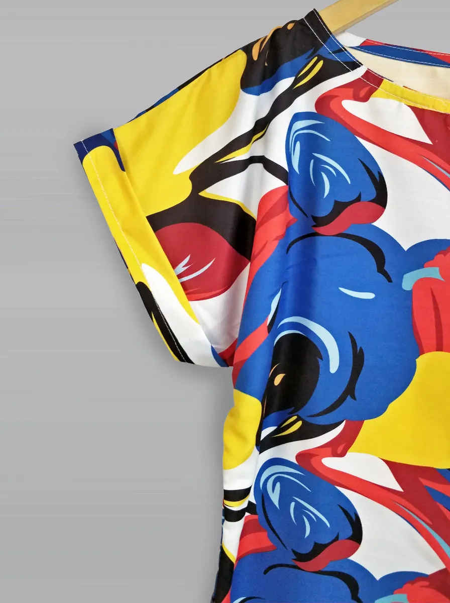 Stylish Abstract Red Yellow Design Tops For Women & Girls