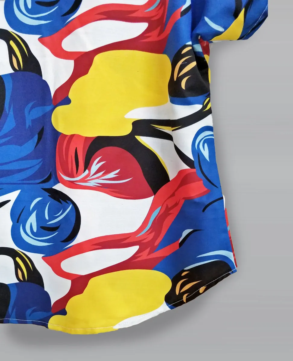 Stylish Abstract Red Yellow Design Tops For Women & Girls
