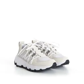 White Lowtop Sneakers - Monili Embroidered Eyelets, Suede/Techno Fabric
