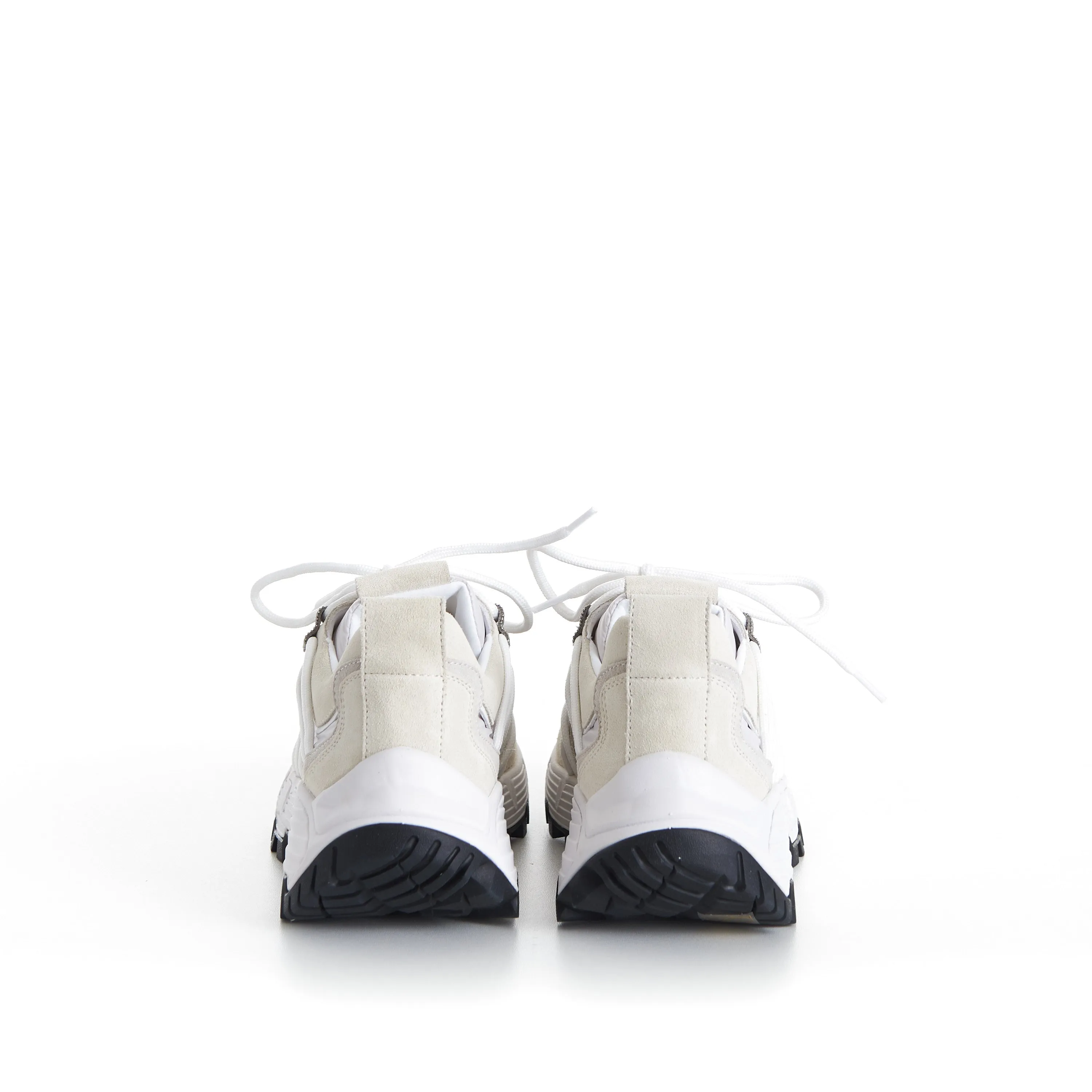 White Lowtop Sneakers - Monili Embroidered Eyelets, Suede/Techno Fabric