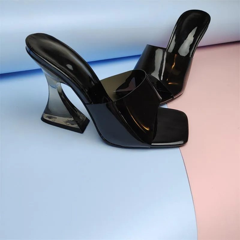 Women square toe clear strap slide chunky high heels