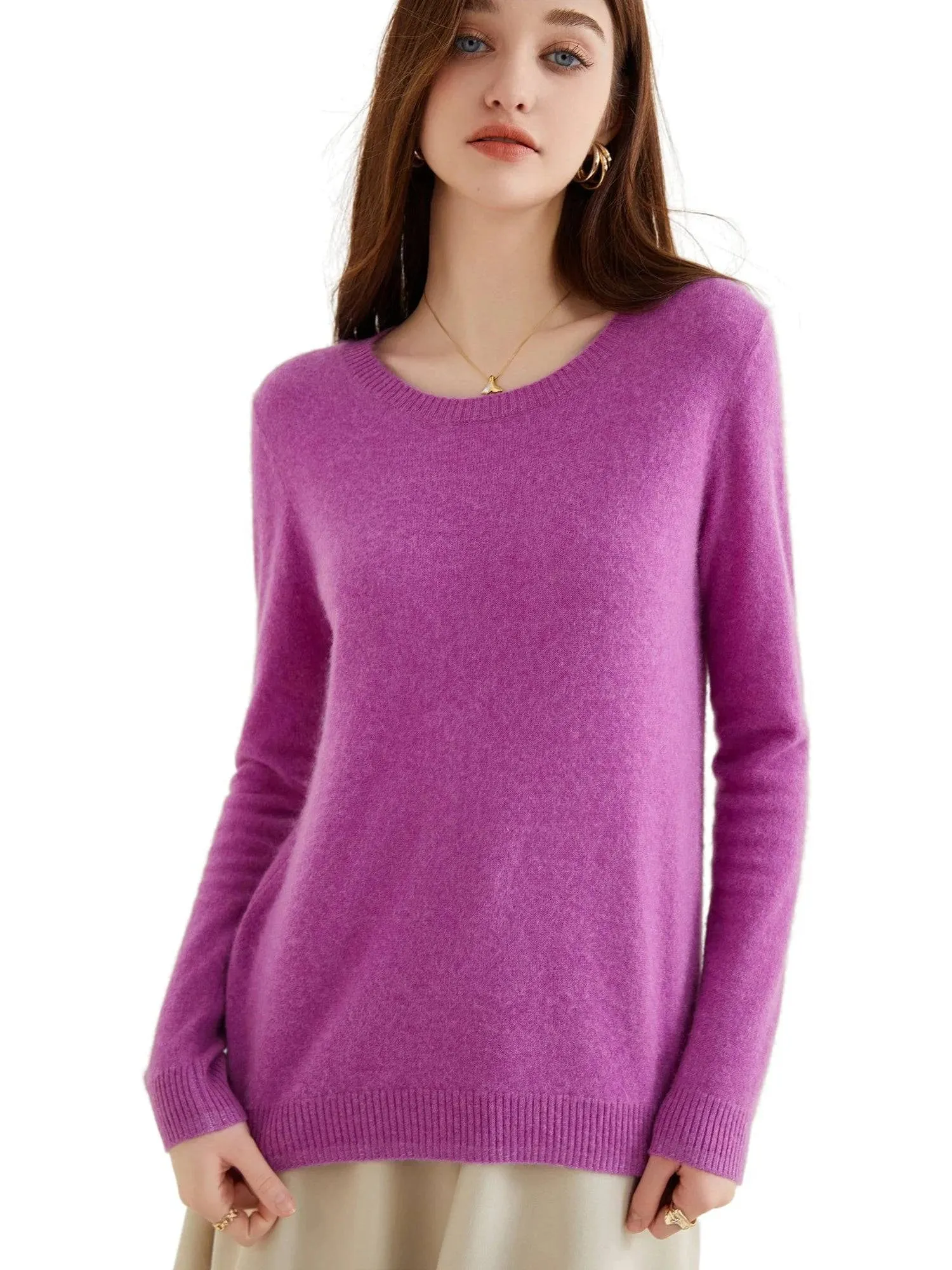 Women's 100% Cashmere O-Neck Sweater - Soft and Stylish Knitwear