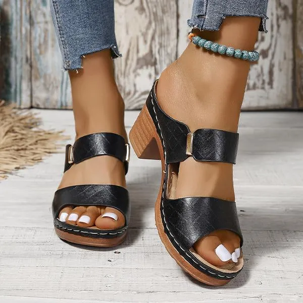 Women's Chunky Heel High Heel Slide Sandals 96966645C