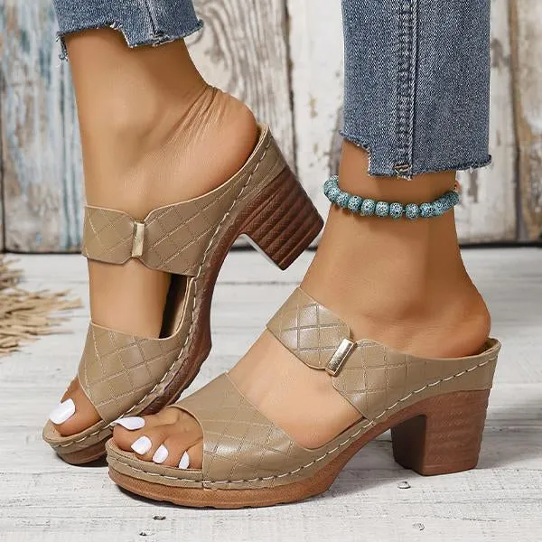Women's Chunky Heel High Heel Slide Sandals 96966645C