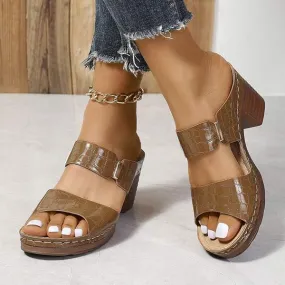 Women's Chunky Heel High Heel Slide Sandals 96966645C