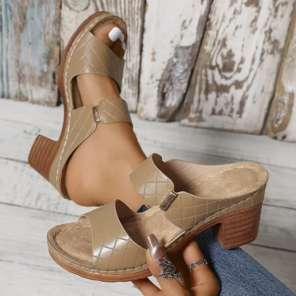 Women's Chunky Heel High Heel Slide Sandals 96966645C
