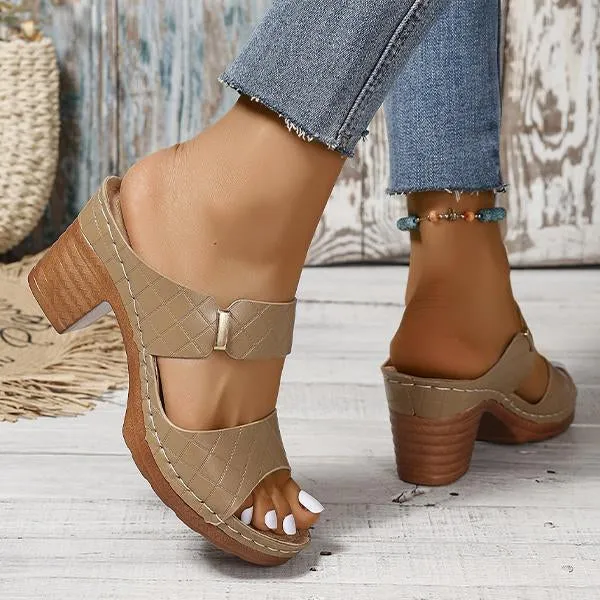 Women's Chunky Heel High Heel Slide Sandals 96966645C