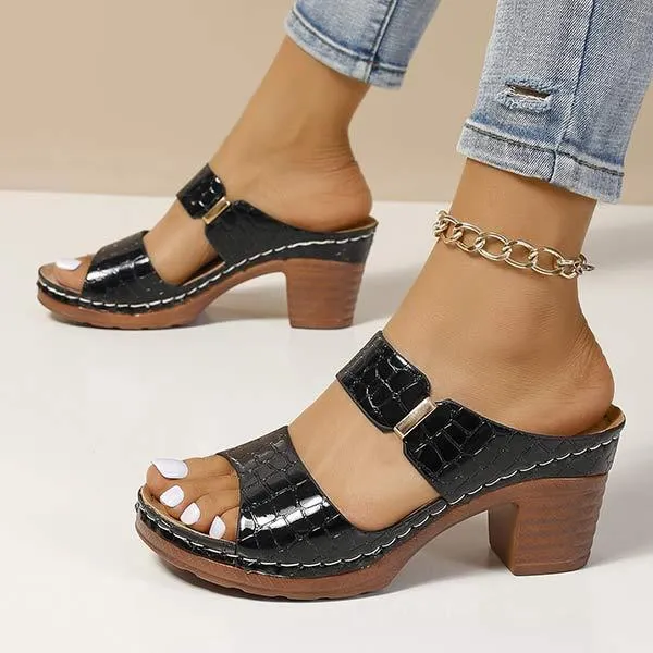 Women's Chunky Heel High Heel Slide Sandals 96966645C