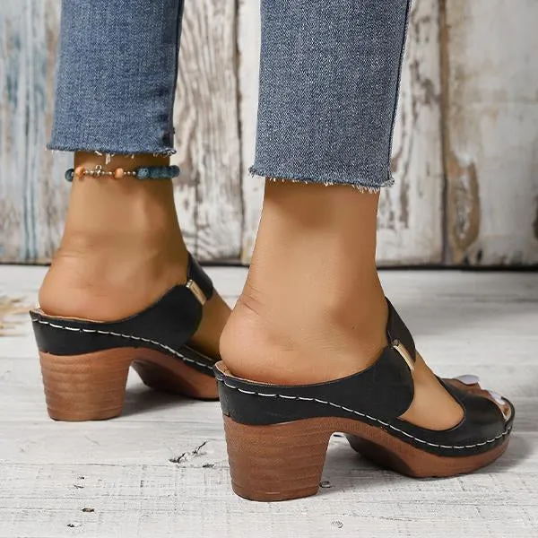 Women's Chunky Heel High Heel Slide Sandals 96966645C