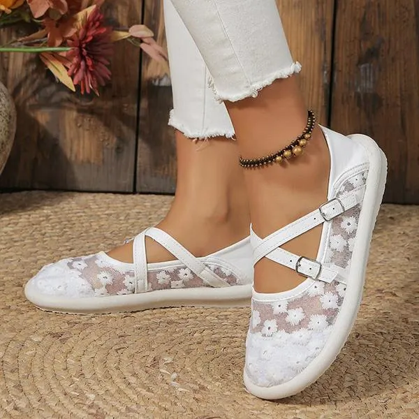 Women's Elegant Flower Mesh Soft Sole Casual Flats 12883401S