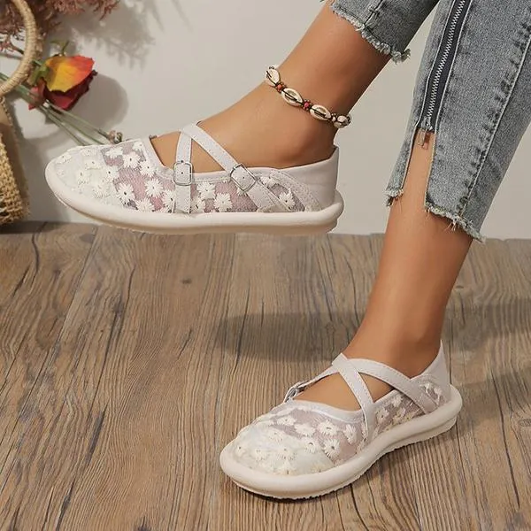 Women's Elegant Flower Mesh Soft Sole Casual Flats 12883401S