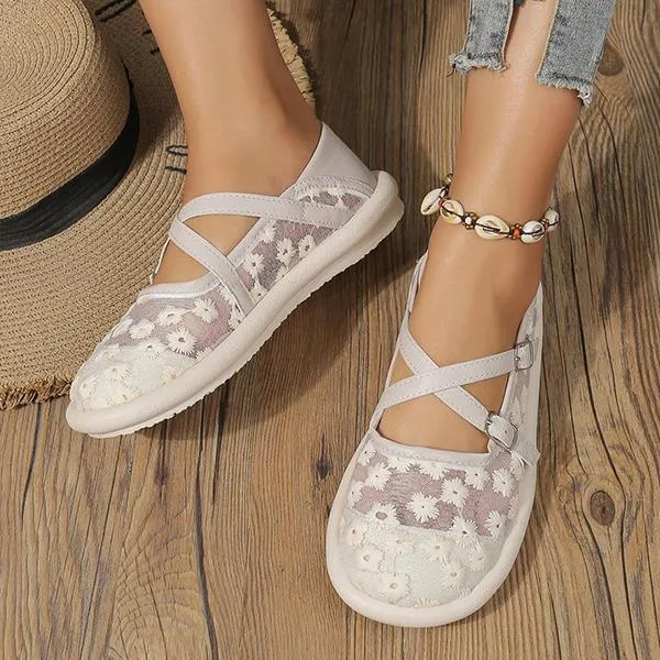 Women's Elegant Flower Mesh Soft Sole Casual Flats 12883401S