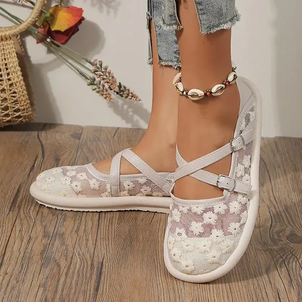 Women's Elegant Flower Mesh Soft Sole Casual Flats 12883401S