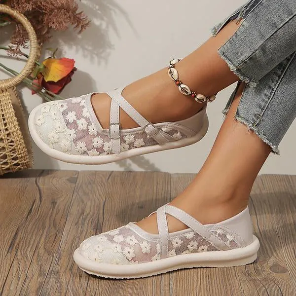 Women's Elegant Flower Mesh Soft Sole Casual Flats 12883401S