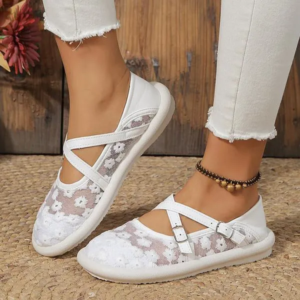 Women's Elegant Flower Mesh Soft Sole Casual Flats 12883401S