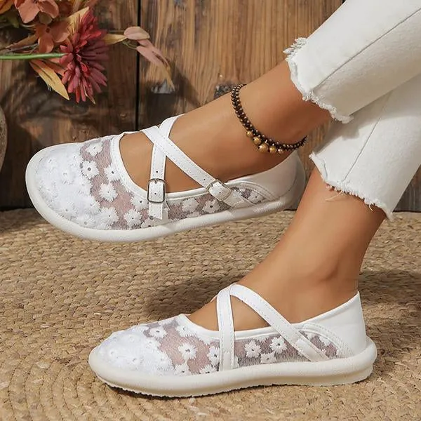 Women's Elegant Flower Mesh Soft Sole Casual Flats 12883401S