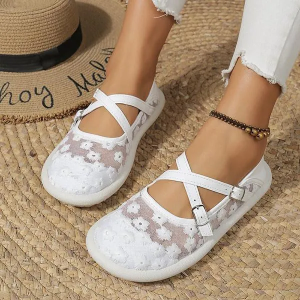 Women's Elegant Flower Mesh Soft Sole Casual Flats 12883401S