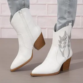 Women's Fashionable Sequined Chunky Heel Short Boots 63637550S