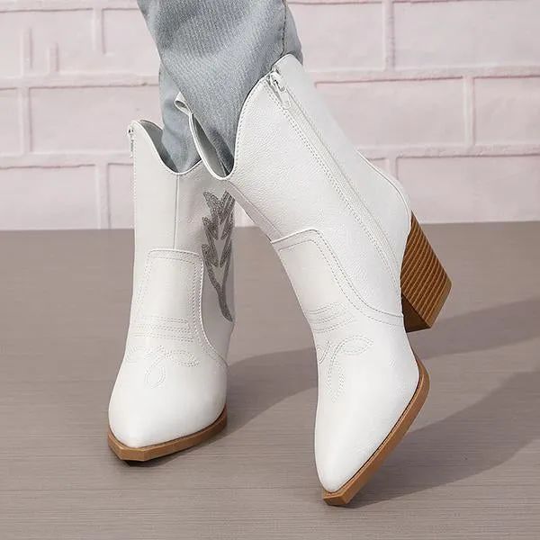 Women's Fashionable Sequined Chunky Heel Short Boots 63637550S
