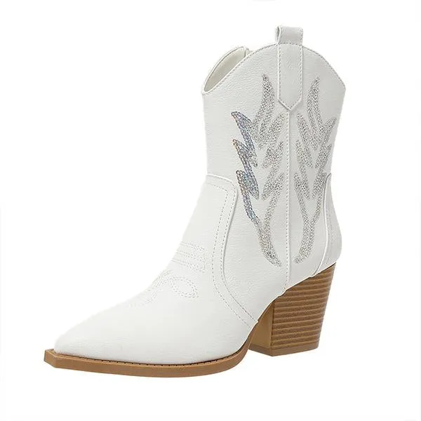 Women's Fashionable Sequined Chunky Heel Short Boots 63637550S