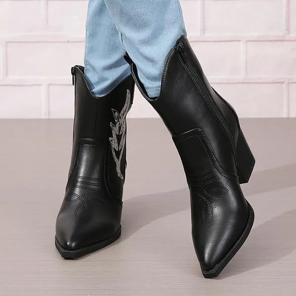 Women's Fashionable Sequined Chunky Heel Short Boots 63637550S