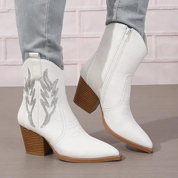 Women's Fashionable Sequined Chunky Heel Short Boots 63637550S