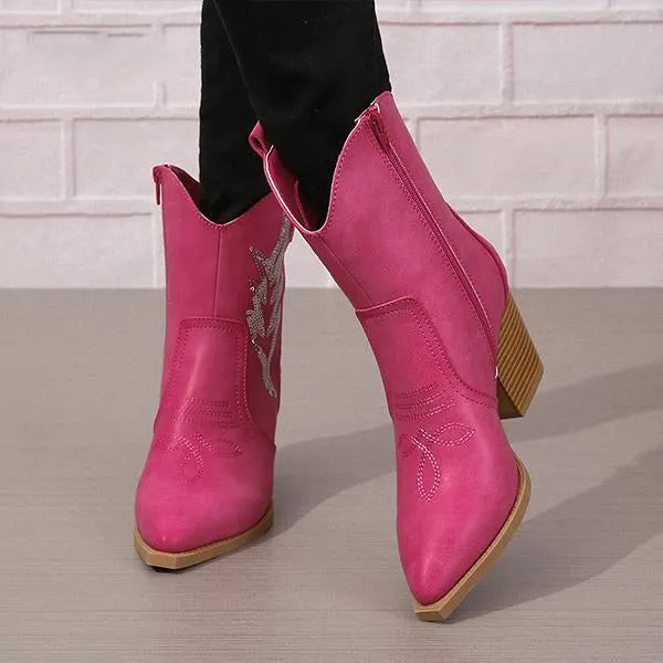Women's Fashionable Sequined Chunky Heel Short Boots 63637550S